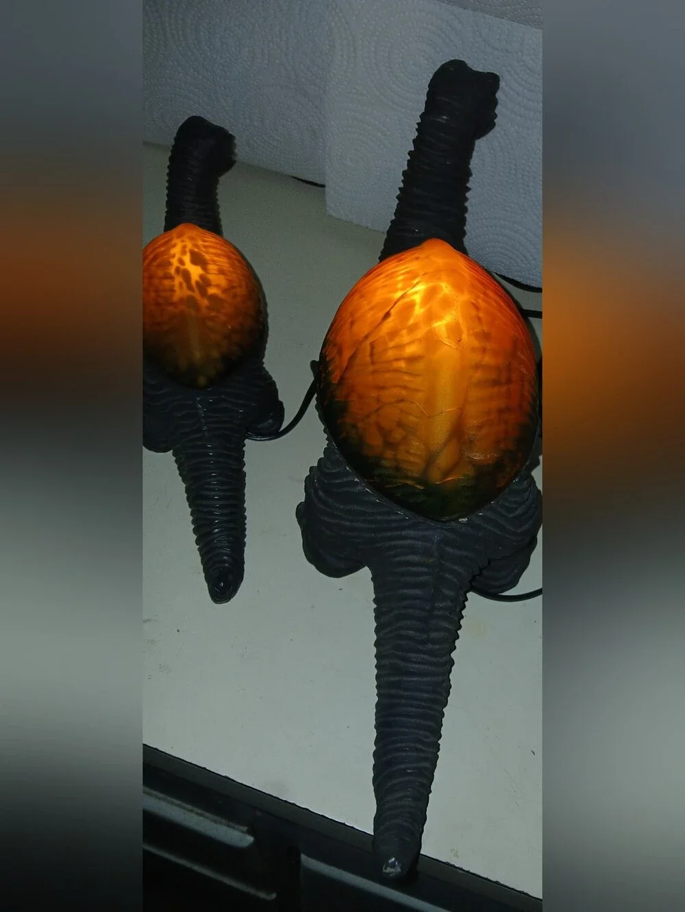 Vintage 1990's Cheyenne Dinosaur Lamps with Amber-Green Glass Shade